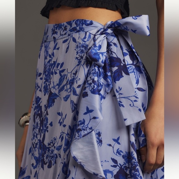 NWT new Anthropologie Maeve ruffled wrap skirt dark blue floral small maxi - Picture 10 of 17